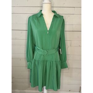 Karl Lagerfeld Paris Green Floral Mini Dress Belted Collared Size 12 NWT